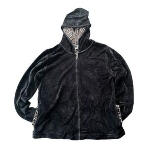 Rainforest‎ Velour Full Zip Hoodie Cheetah Lining Hoodie Size Large Y2K Glam